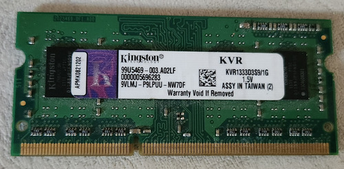 Memoria Ram Notebook 1gb Ddr3 Orig Kingston (kvr1333d3s9/1) (Usado)