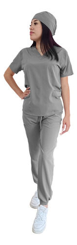 Uniforme Quirúrgico Pijama Scrub Filipina Pantalón Cofia Gris Perla 30