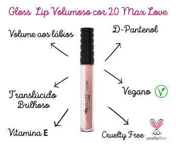 Gloss Labial Max Love Lip Volumoso 20 Nude C/ Glitter 5ml