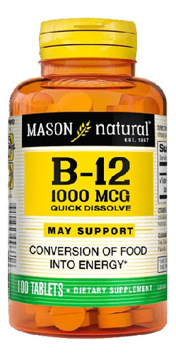 Vitamina B12 1000 Mcg Sistema Nervioso & Energía 100tabletas