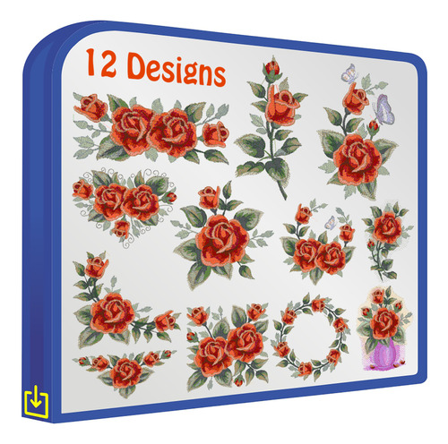 12 Rosas Hermosas Set De 12 Diseños Bordadoras Bordar Ropa