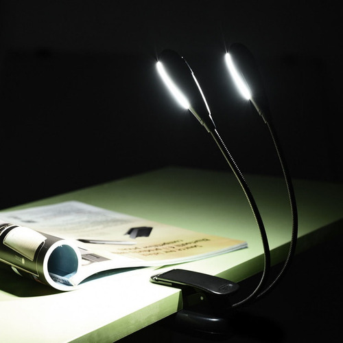Lampara Led Doble Con Pinza Leer Libros Atril Partituras ®