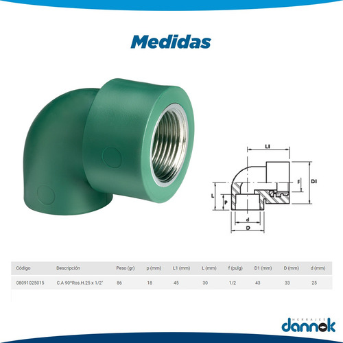 Codo Rosca Hembra Agua Acqua System 90° 25mm X 1/2 X 10u.
