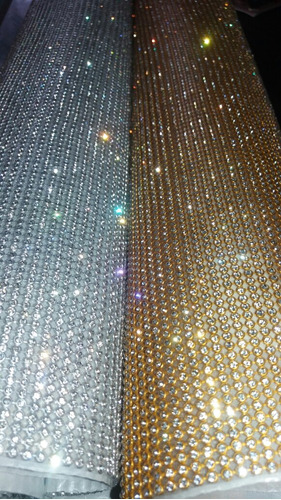 2 Mantas De Strass Cristal Cor Dourada E Prata Total 120x45