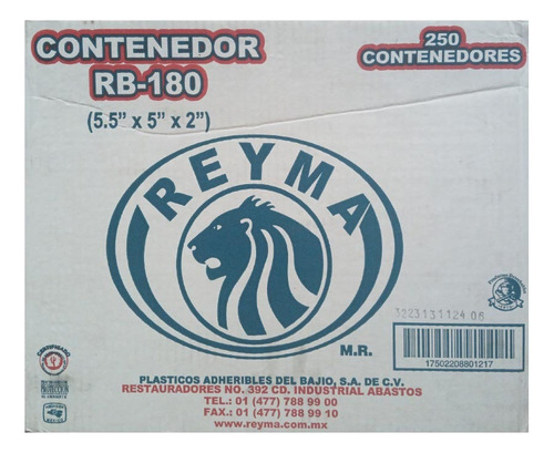 Contenedor Desechable Reyma Bisagra Alimentos Rb180 250 Pzas Transparente