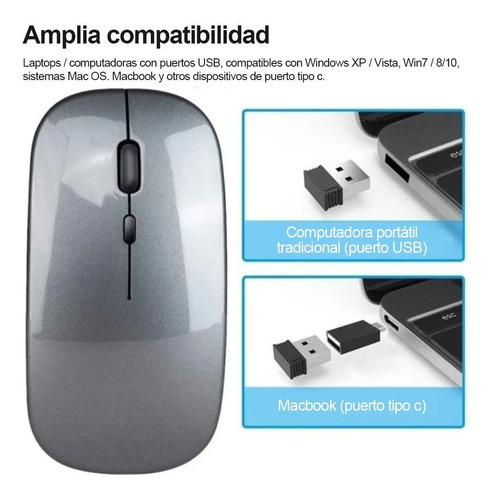 Imagen 3 de 7 de Ratón Usb Inalámbrico Ultrafino, Silencioso Y Recargable