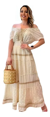 Vestido longo de algodão cru discount