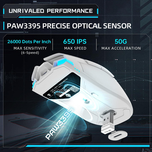 Mouse Inalámbrico Para Juegos 26000 Dpi, Rgb, 6 Botones Ergo