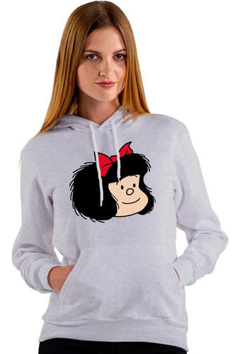 Buzo Gris Capucha Mafalda Moño Hombre Mujer Niños Hoodie