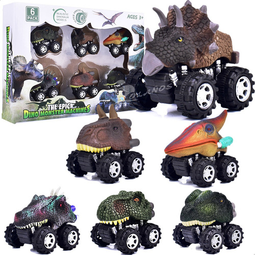 6pcs Autos Dinosaurios Tire Hacia Atrás Del Coche De Juguete