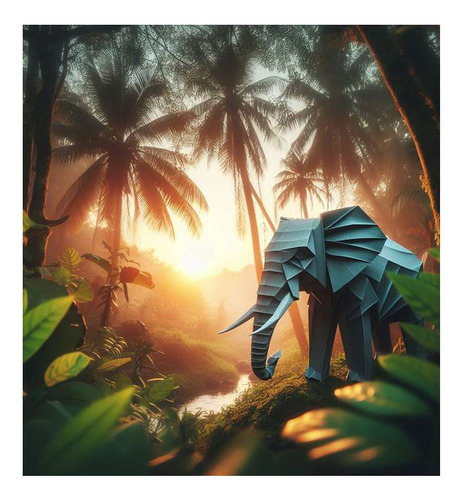 Vinilo 30x30cm Elefante Origami En Una Selva Diseño