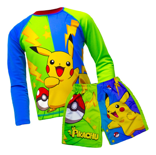 Conjunto Playero Colorido De Pikachu 