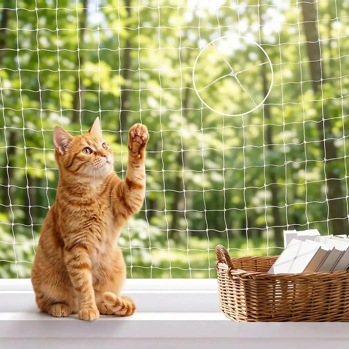 Red de Protección para Gatos de Nylon Blanco con Protección UV 5x5m, Malla Anticaídas para Balcones y Ventanas