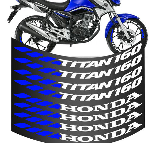Kit 8 Adesivo Roda Titan 160 Grande Moto Azul Colante