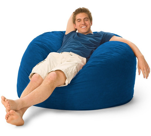 Puff Gigante Confortável 100x50 Em Suede Com Enchimento Cor Azul
