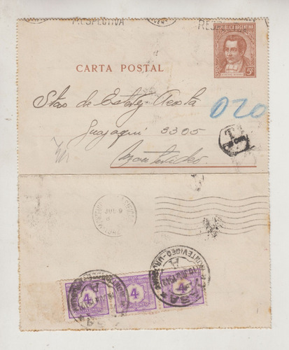 1942 Carta Postal De Buenos Aires A Montevideo Con Sellos