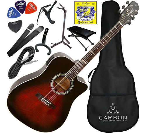 Kit Completo Violão Eletroacústico Folk Giannini Gf1d Brb