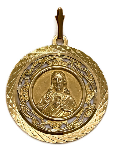  Dije Medalla Sagrado Corazón De Jesús Diseño Oro 18k