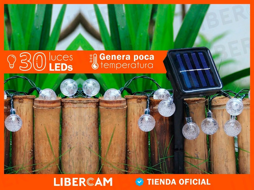 Imagen 8 de 10 de Guirnalda Tira Luz Led Bolita Carga Solar Lampara 2 Efectos