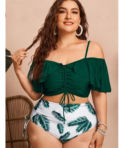 Conjunto De Bikini Con Volantes Y Cintura Alta, Trajes De Ba
