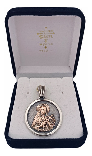 Dije Religioso Medalla Plata 925 Y Oro 9k Santa Rita