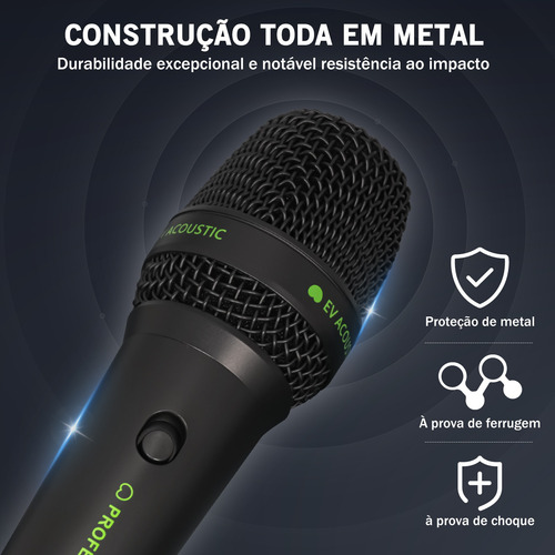 Microfone Com Fio Profissional Metal Para Karaokê Cor Preto