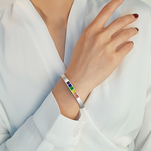 Kl 2 Piezas De Acero Rainbow Pride Gay Lgbt Pulsera Charm