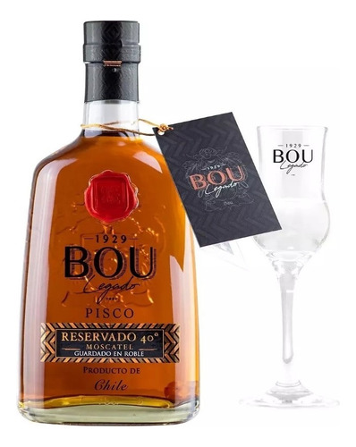 Pisco Bou Legado 750ml + Copa Vidrio