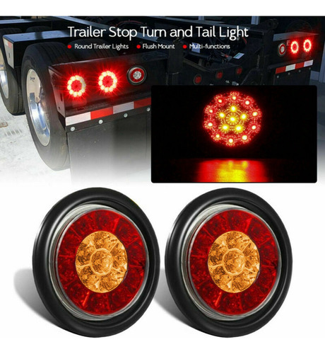 2 Luces Traseras Led Redondas De 4 Pulgadas, Rojas Y Ámbar,