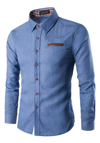 Camisa Vaquera De Manga Larga De Corte Ajustado Para Hombre