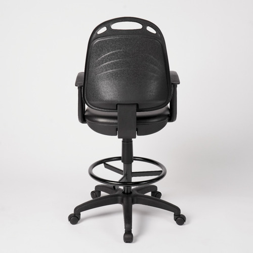 Silla de escritorio de Outlet Diva cajera con apoyabrazos y con ruedas ergonómica negra con tapizado de cuero sintético