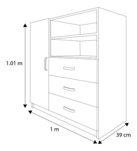 Cómoda De 3 Cajones Con Puerta 1.01 X 1 M X 39 Cm Café Nogal Marrón Oscuro