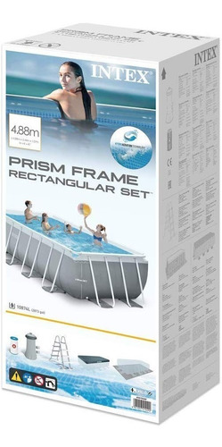 Piscina estructural rectangular Intex 26792 con capacidad de 10874 litros de 488cm de largo x 244cm de ancho gris claro diseño mosaico