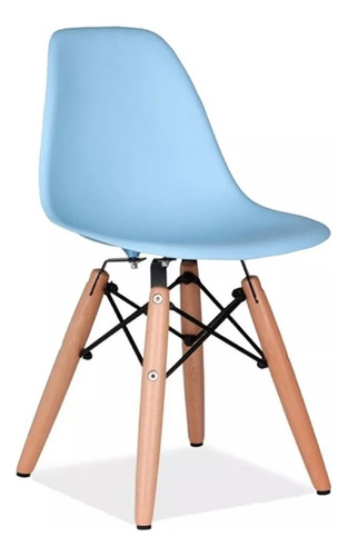 Silla Eames Kids Línea Premium Pack X 2 Unidades Estructura De La Silla Madera Asiento Celeste