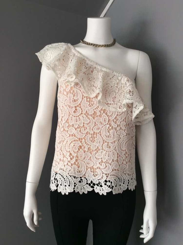 Po Blusa Crema Calada De Flores, Brocato, Talla S/m.