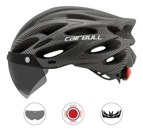 Casco De Ciclismo De Montaña Con Lentes, Ala Y Luces Trasera