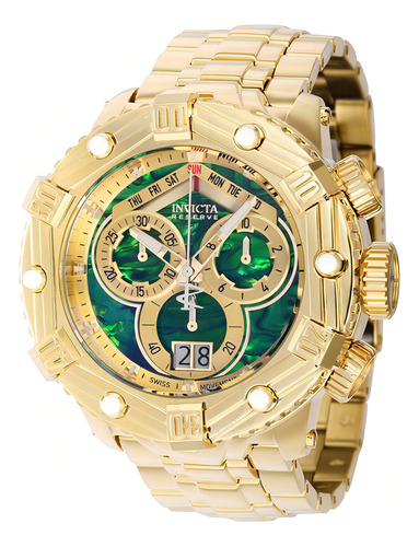Reloj Invicta Reserve Huracan 39765 para hombre, 53 mm, color de correa dorado y bisel, color de fondo dorado, color verde