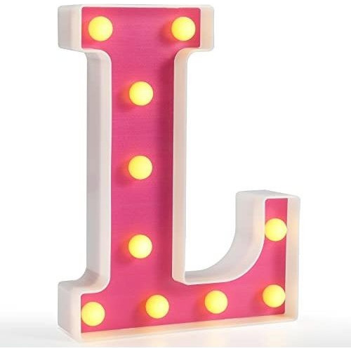 Letra Decorativa Con Luces Led De Plastico En Rosa Letra L