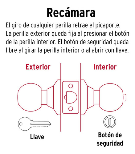 Cerradura Esfera Pomo Picaporte Para Recamara Dorado 28070