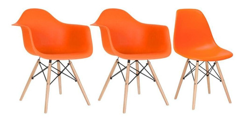 Kit Cadeiras Eames Wood 2 Daw   1 Dsw  Varias Cores  Cor Da Estrutura Da Cadeira Laranja