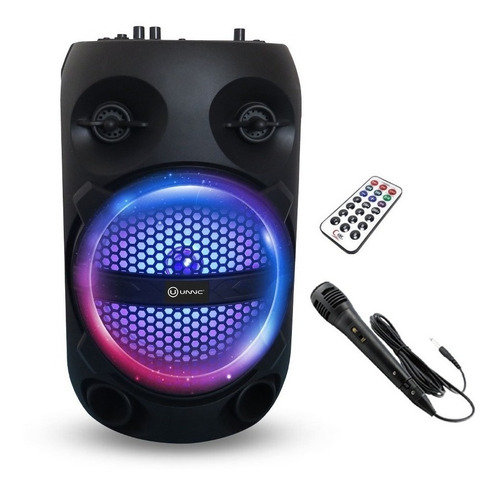 Parlante Portátil Bluetooth Karaoke Usb Luces Led Mic Unnic Color Negro