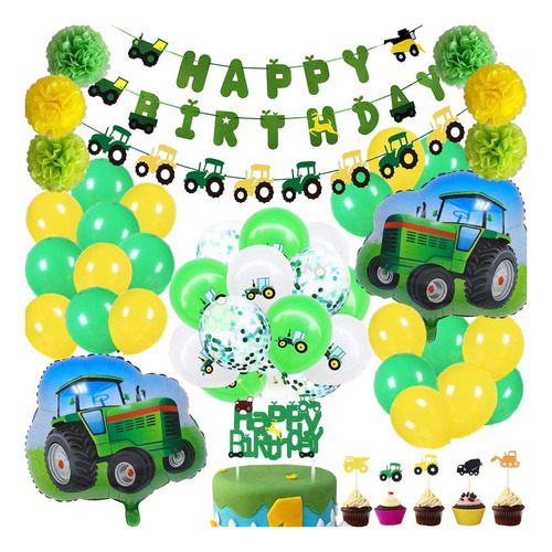 68 Piezas De Suministros De Fiesta De Tractor Verde De ...