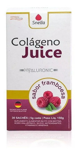 Colágeno Juice Hyaluronic Verisol Snella Caixa Com 30 Sachês Sabor Framboesa