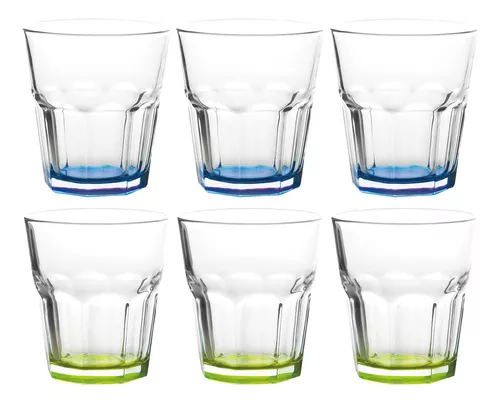 Juego De 6 Vasos De Vidrio 240 Ml Con Fondo De Color