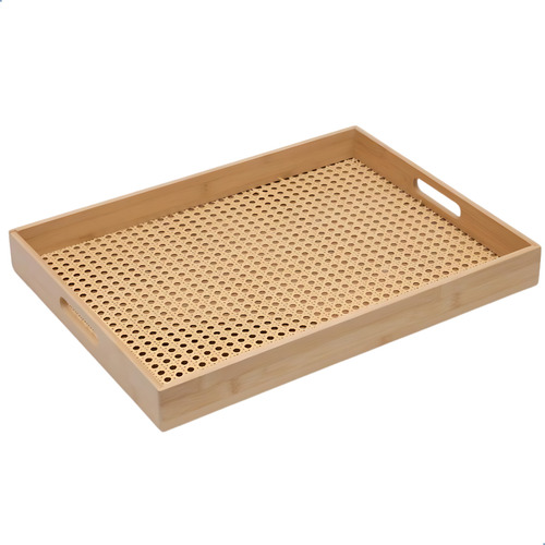 Bandeja Bambu Retangular Com Palhinha 48cm Grande Decoração