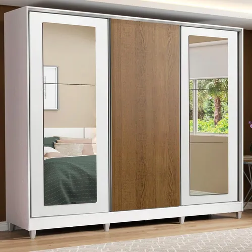 comprar Guarda-roupa Casal Madesa Eros 3 Portas Espelhos Pés Bbr