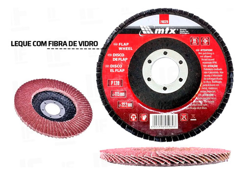 Disco De Lixa 115mm Flap Para Desbaste 4.1/2 Grão 120 Mtx