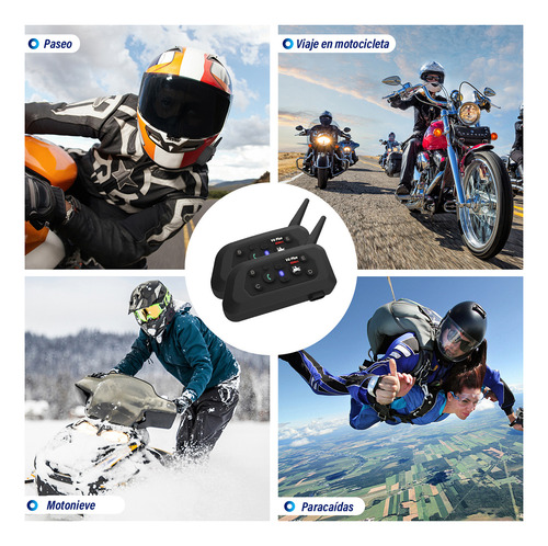Par De Intercomunicador V6 Plus Para Casco Moto Ble 5.1 Negr