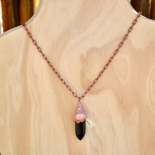Imagen 5 de 6 de Collar Pendulo De Obsidiana Negra, Cadena Cobre, Cod1