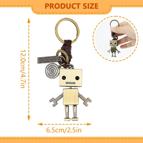 Bronce Robot Charm Colgante Retro Cadena de Cuero Cordón Ajustable Llavero de la vendimia de metal Robot de cuero tejido a mano llaveros bolso encanto colgante de la pareja para el aniversario